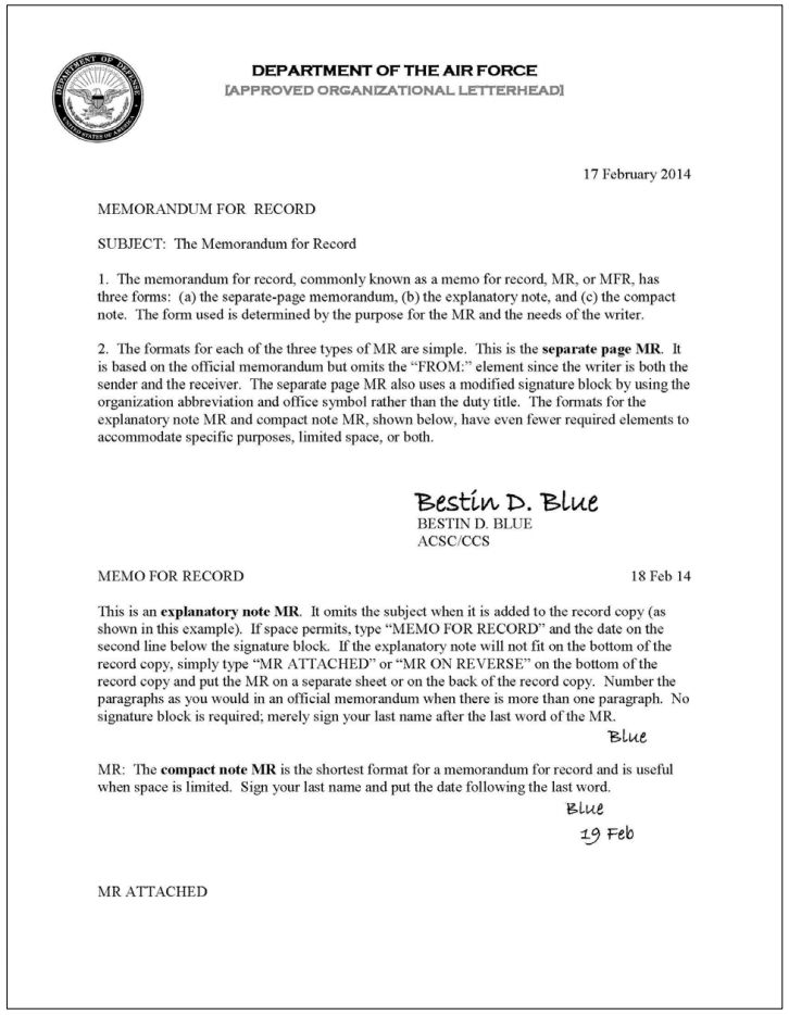 Memo for Record example